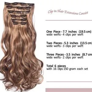 19 inch 16 clips hair extension clip in Amazon.com : Tebelove Clip in Hair Extensions Real Human  main image 2